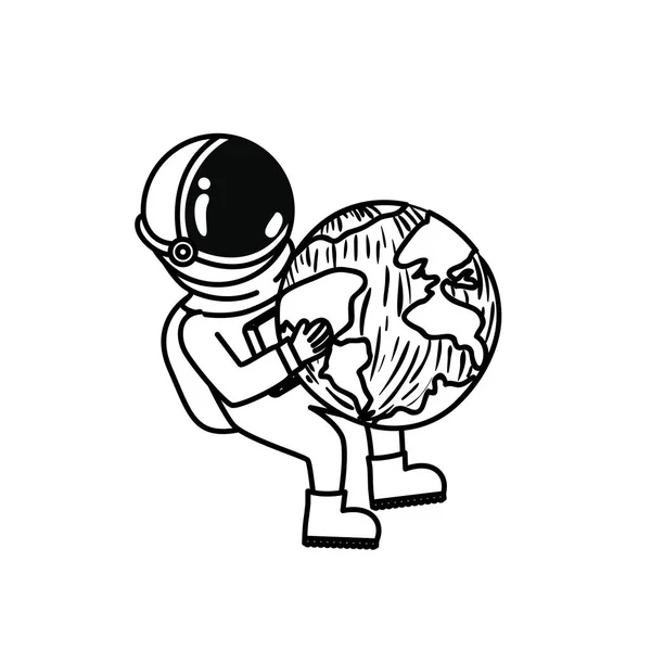 Astronaute avec combinaison spatiale et planète en fond blanc — Image vectorielle