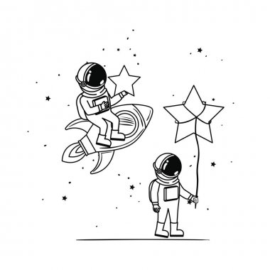 uzayda uzay kıyafeti ile astronotların silueti