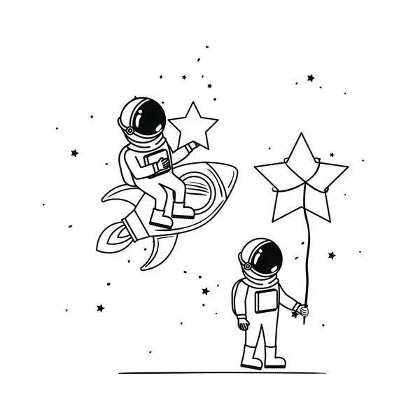 Silhuett av astronauter med rymddräkt i rymden — Stock vektor