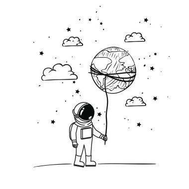 uzay giysisi ve beyaz arka plandaki gezegen ile astronot