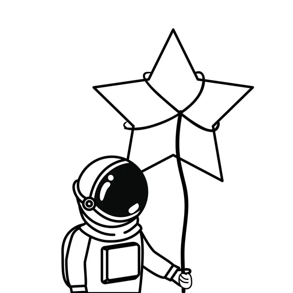 Astronaute avec combinaison spatiale et étoile en fond blanc — Image vectorielle