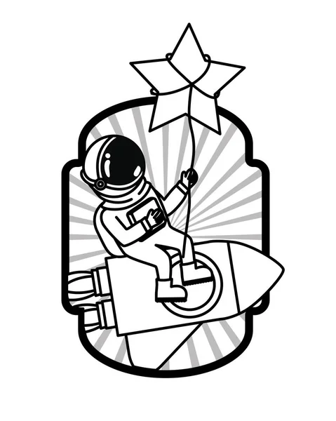 Quadro com astronauta e foguete em fundo branco — Vetor de Stock