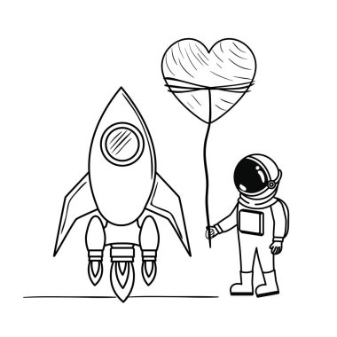 beyaz arka planda uzay elbisesi ve roket ile astronot