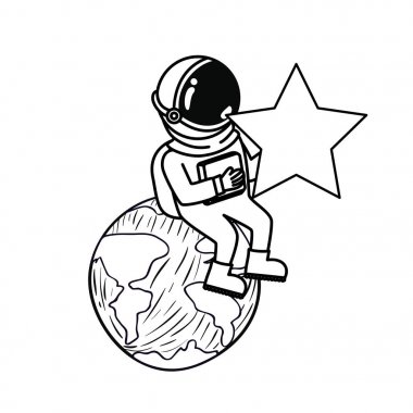 uzay giysisi ve beyaz arka plandaki gezegen ile astronot