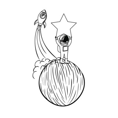 uzayda uzay elbisesi ile astronot silueti