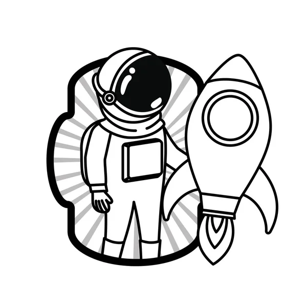 白い背景に宇宙飛行士とロケットを持つフレーム — ストックベクタ