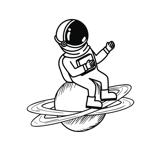 Astronaute avec combinaison spatiale et planète en fond blanc — Image vectorielle