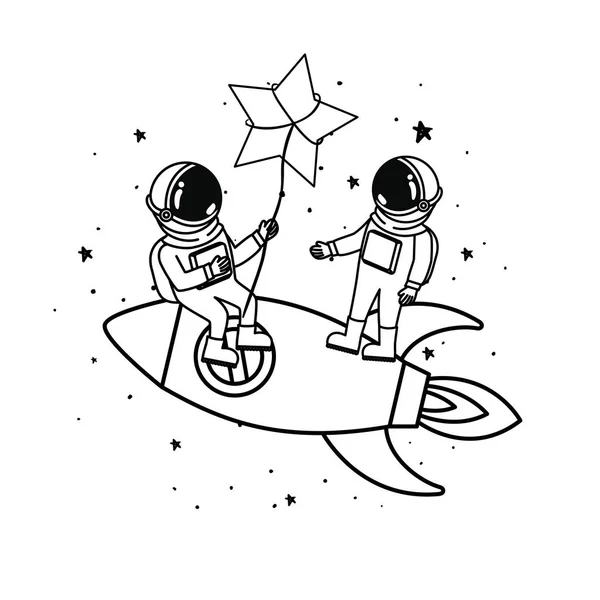 Silueta de astronautas con traje espacial en el espacio — Vector de stock
