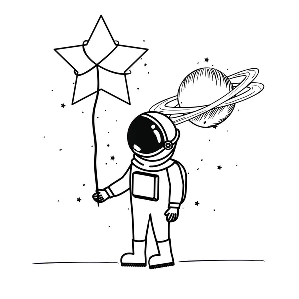 Űrhajós a Szkafander és a csillag fehér háttérrel — Stock Vector