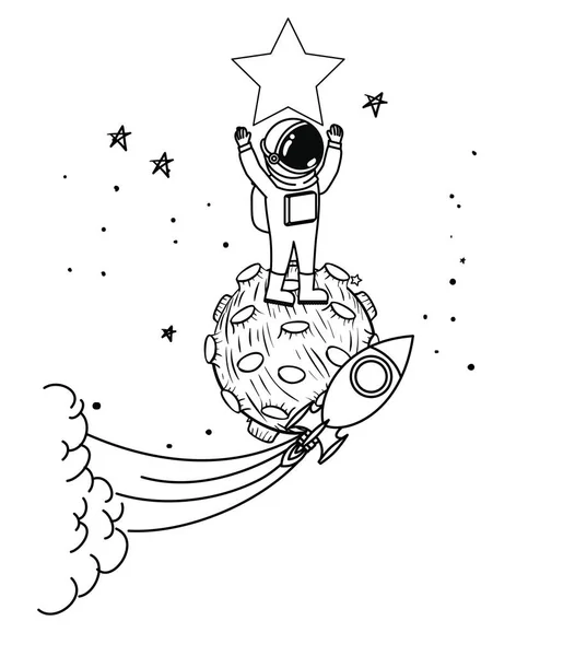 Силуэт космонавта с скафандром в пространстве — стоковый вектор