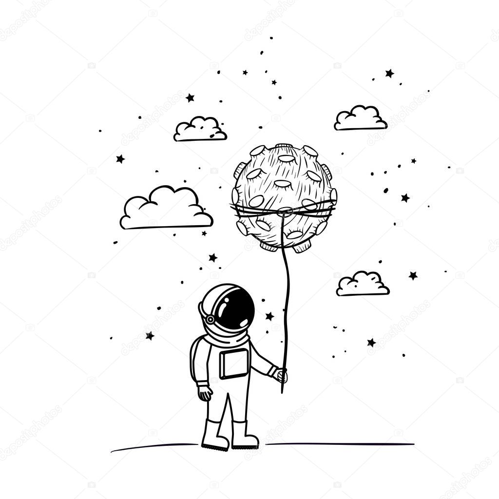 astronaut with spacesuit and planet in white background