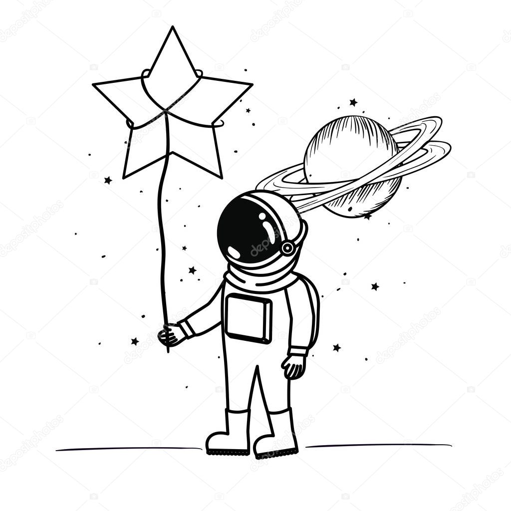 astronaut with spacesuit and star in white background