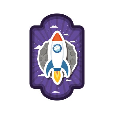 roket uçan ve güneş sisteminin gezegeni ile çerçeve