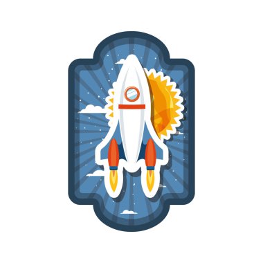 roket uçan ve güneş sisteminin gezegeni ile çerçeve