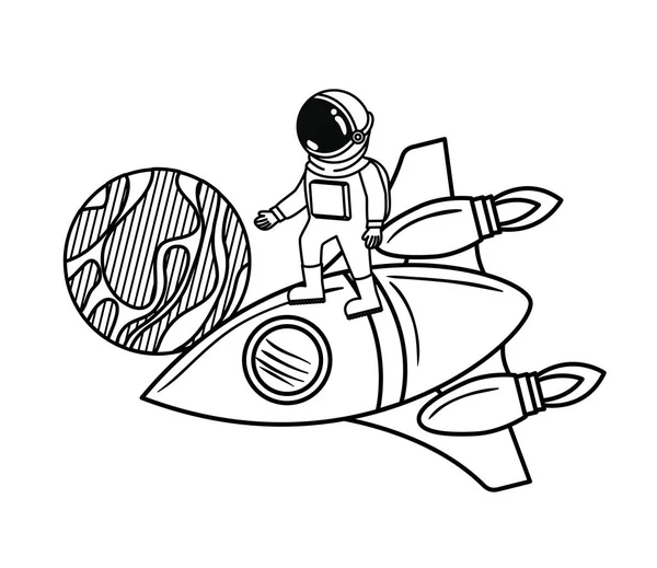 Astronaut with spacesuit and rocket in white background — Stock Vector