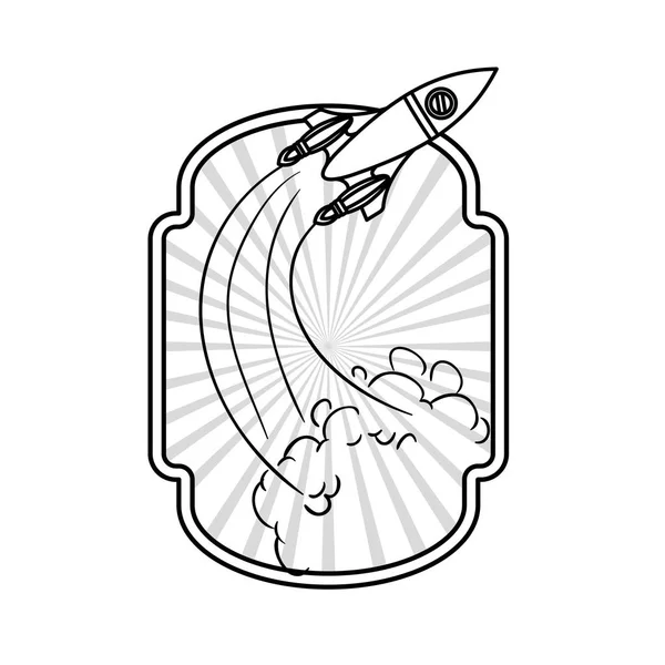 Marco con cohete despegue icono — Vector de stock