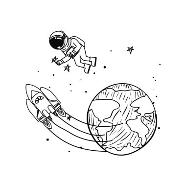 uzayda uzay elbisesi ile astronot silueti