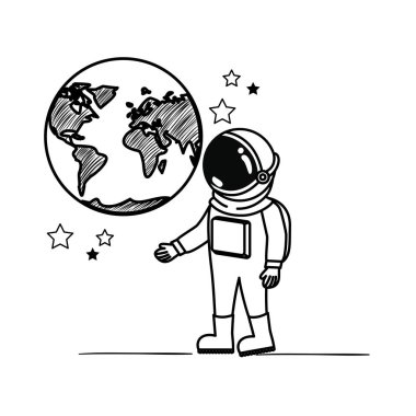 uzay giysisi ve beyaz arka plandaki gezegen ile astronot