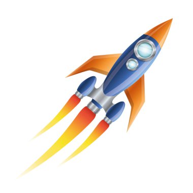 beyaz arka plan ile uçan roket