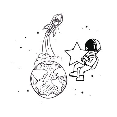 uzayda uzay elbisesi ile astronot silueti
