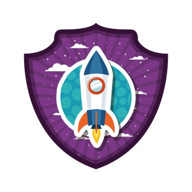 roket uçan ve güneş sisteminin gezegeni ile çerçeve