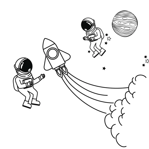 Uzayda uzay kıyafeti ile astronotların silueti — Stok Vektör