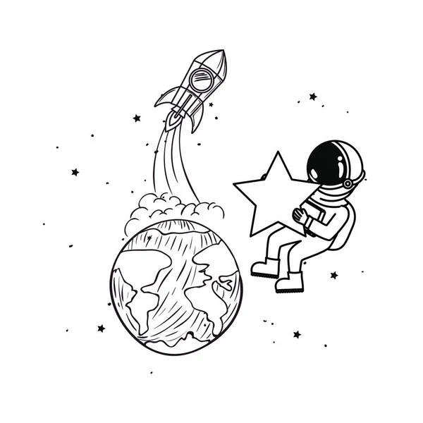 Силуэт космонавта с скафандром в пространстве — стоковый вектор