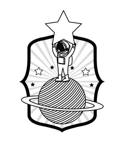 Cadre avec astronaute et étoile en fond blanc — Image vectorielle