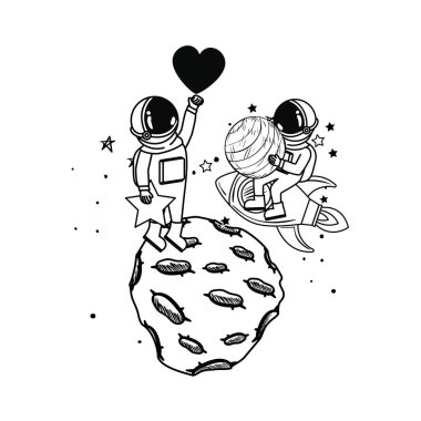 uzayda uzay kıyafeti ile astronotların silueti