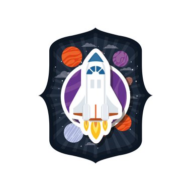 roket uçan ve güneş sisteminin gezegenleri ile çerçeve