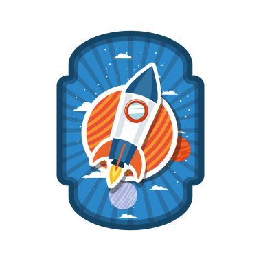 roket uçan ve güneş sisteminin gezegeni ile çerçeve