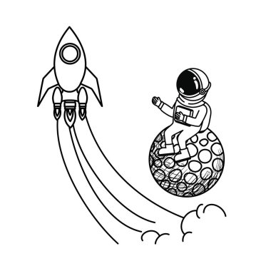 uzayda uzay elbisesi ile astronot silueti