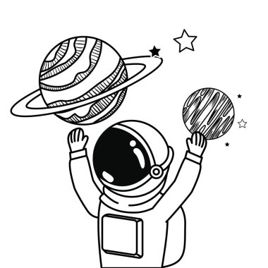 uzay giysisi ve beyaz arka plandaki gezegen ile astronot