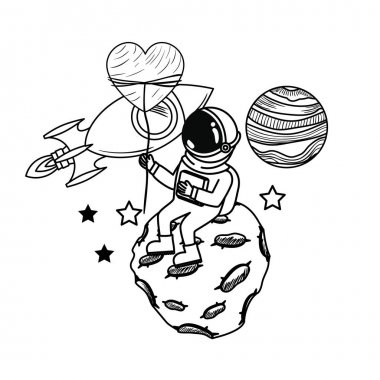 uzay giysisi ve beyaz arka plandaki gezegen ile astronot