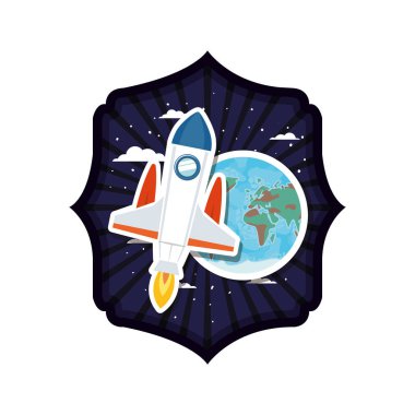 roket uçan ve güneş sisteminin gezegeni ile çerçeve