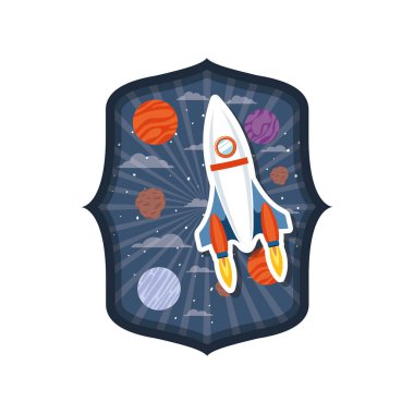 roket uçan ve güneş sisteminin gezegenleri ile çerçeve