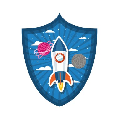 roket uçan ve güneş sisteminin gezegenleri ile çerçeve