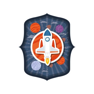 roket uçan ve güneş sisteminin gezegenleri ile çerçeve