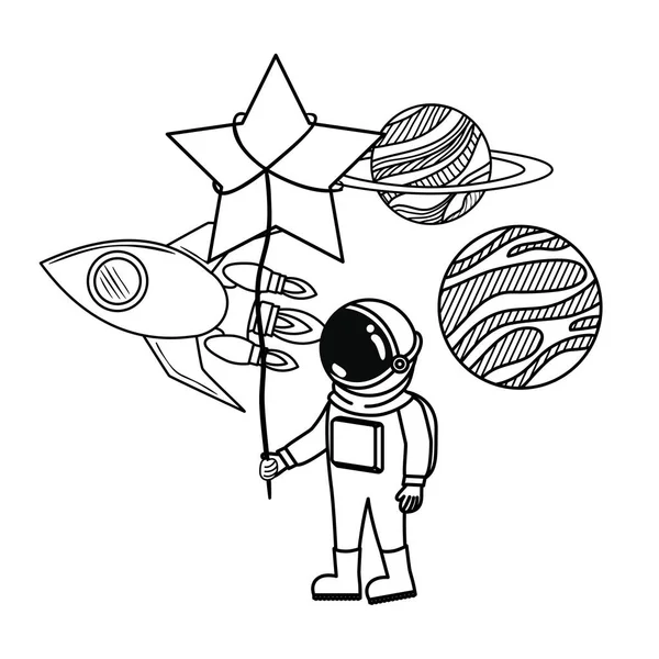 Uzay elbisesi ve beyaz arka plan yıldız ile astronot — Stok Vektör