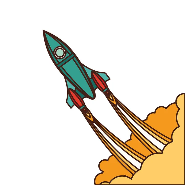 白い背景で離陸するロケット — ストックベクタ