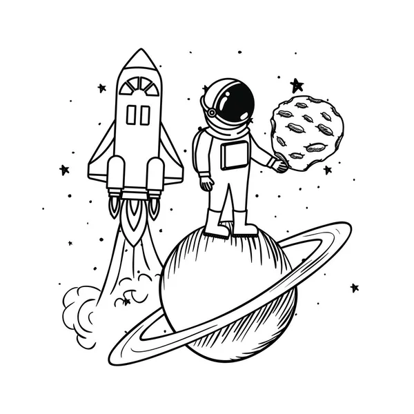 Űrhajós a Szkafander és a rakéta fehér háttérben — Stock Vector
