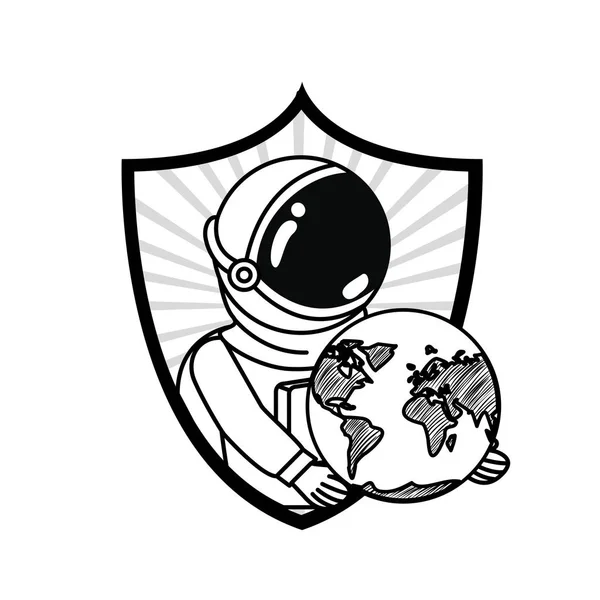Quadro com astronauta e planeta em fundo branco —  Vetores de Stock