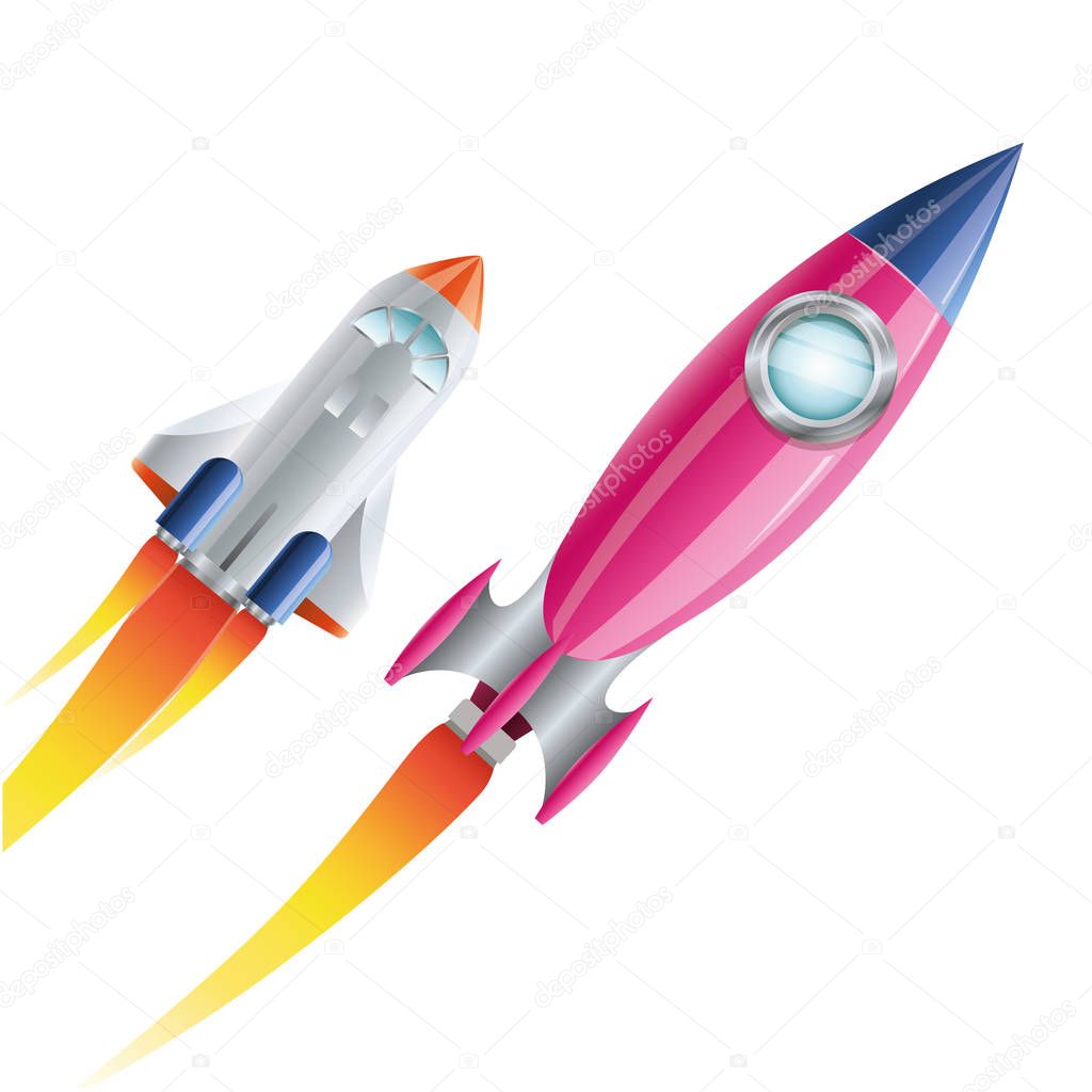 rocket flying with white background