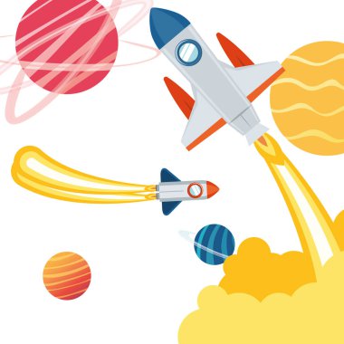 güneş sistemi gezegenleri ile uzayda roket