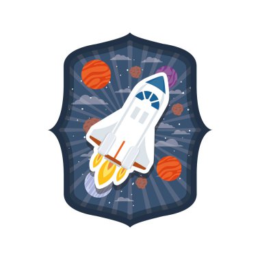 roket uçan ve güneş sisteminin gezegenleri ile çerçeve