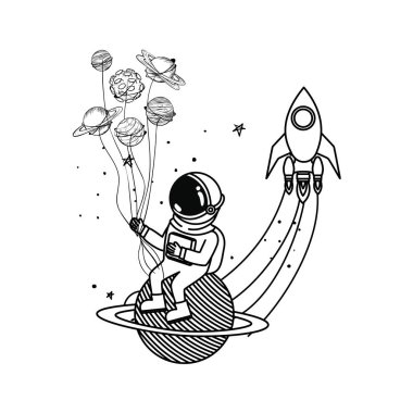 uzayda uzay elbisesi ile astronot silueti