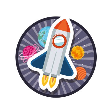 roket uçan ve güneş sisteminin gezegenleri ile çerçeve