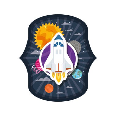 roket uçan ve güneş sisteminin gezegenleri ile çerçeve