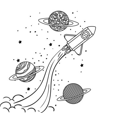 güneş sistemi gezegenleri ile uçan roket