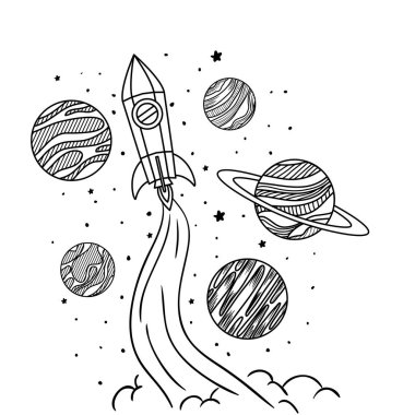 güneş sistemi gezegenleri ile uçan roket